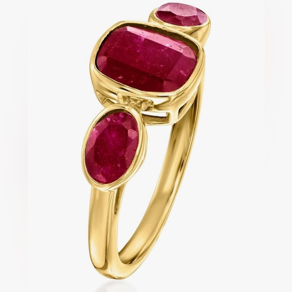 Gorgeous upscale Neiman Marcus 18KT vermeil 3 stone Ruby Ring size 7 - Picture 3 of 5